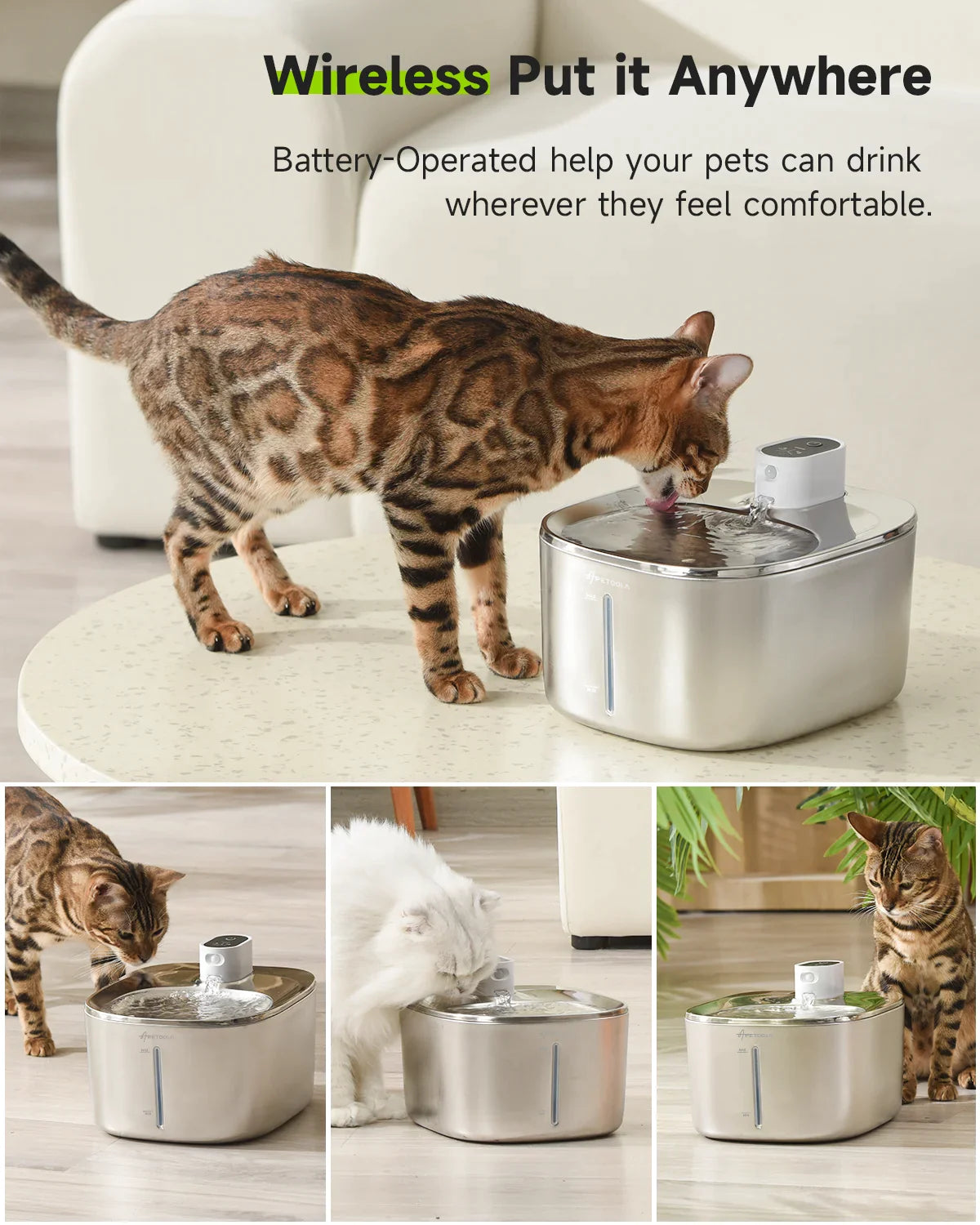 PetWellnessLab™ Wireless Cat Water Fountain With  Auto Sensor